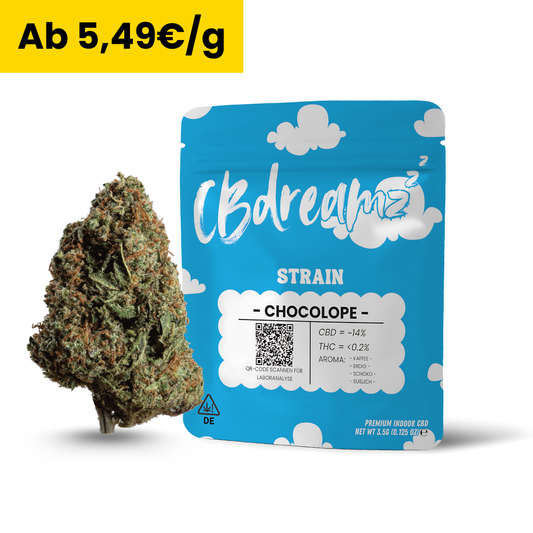 CBD-Blüte Chocolope Indoor von CBDreamz, 3,5g Packung, unter 0,2 % THC